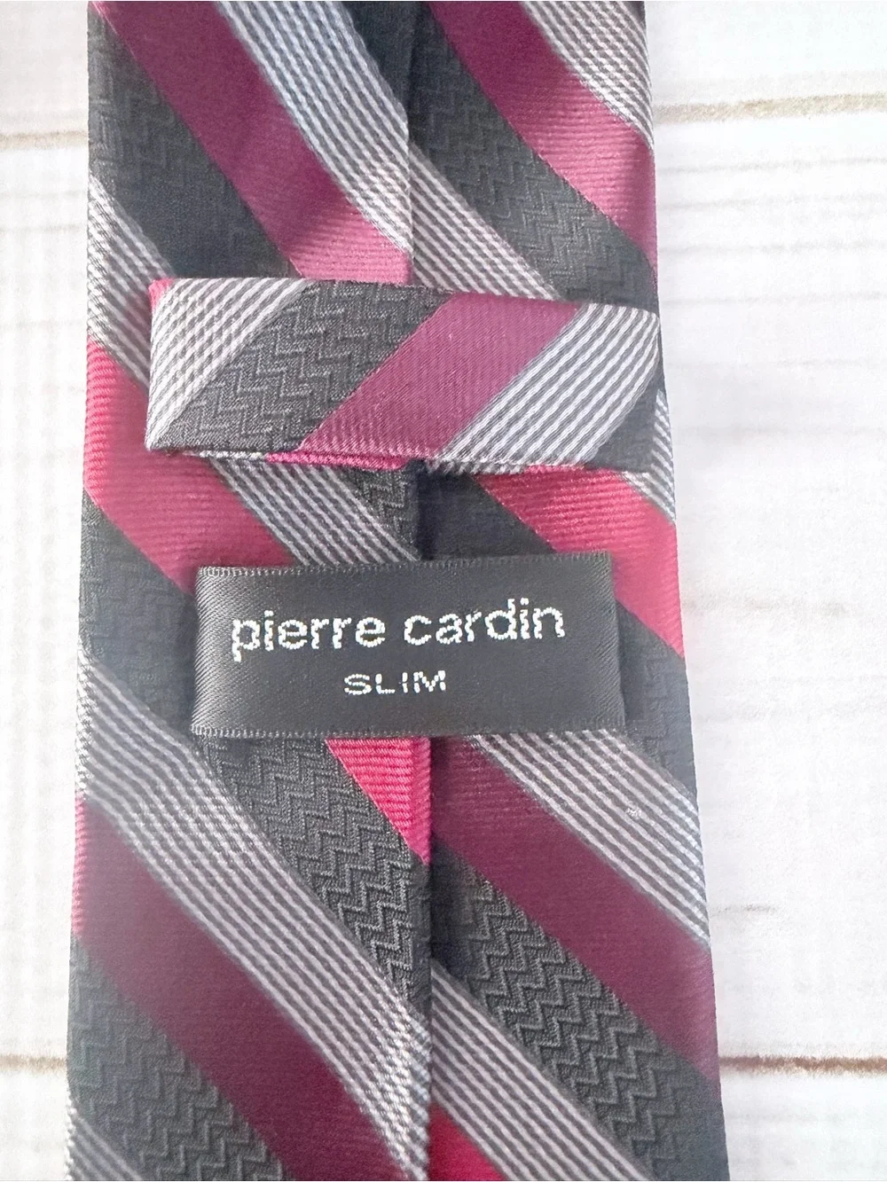 Pierre Cardin Red and Gray Striped Silk Tie